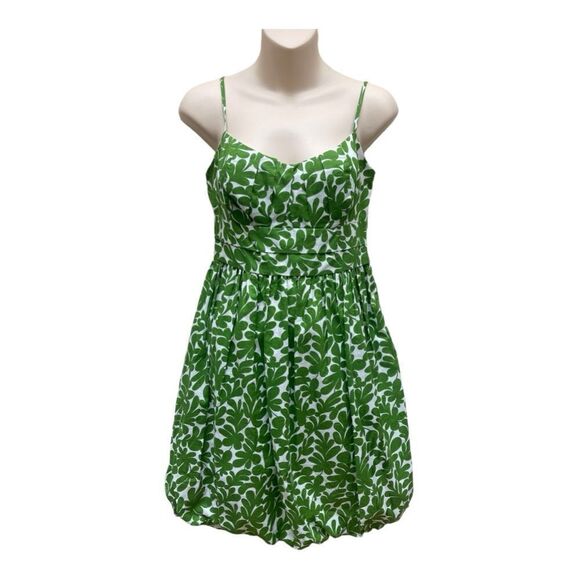 NWT London Times Green White Botanical Print Balloon Hem Dress Size 6 P Preppy - Picture 1 of 6